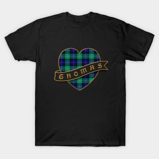 The THOMAS Family Tartan Heart & Ribbon Retro-Style Insignia Design T-Shirt